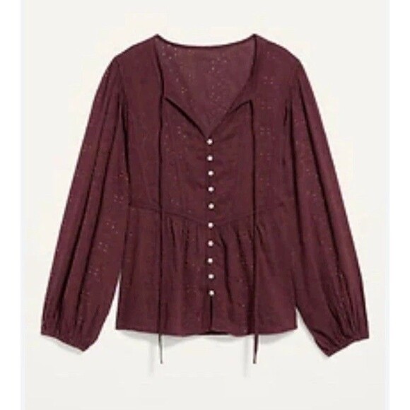Old Navy Oversized Embroidered Cutwork Tie-Neck Blouse Plus Size 2X - Picture 1 of 9